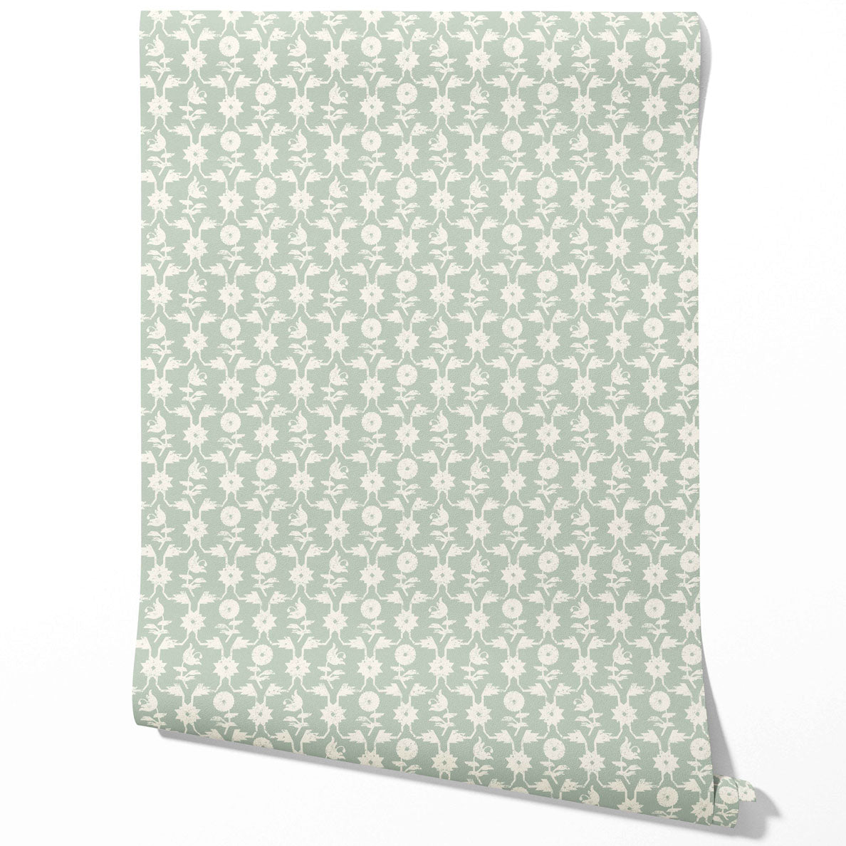 Modern Floral Botanical Traditional Wallpaper (Green/ White)