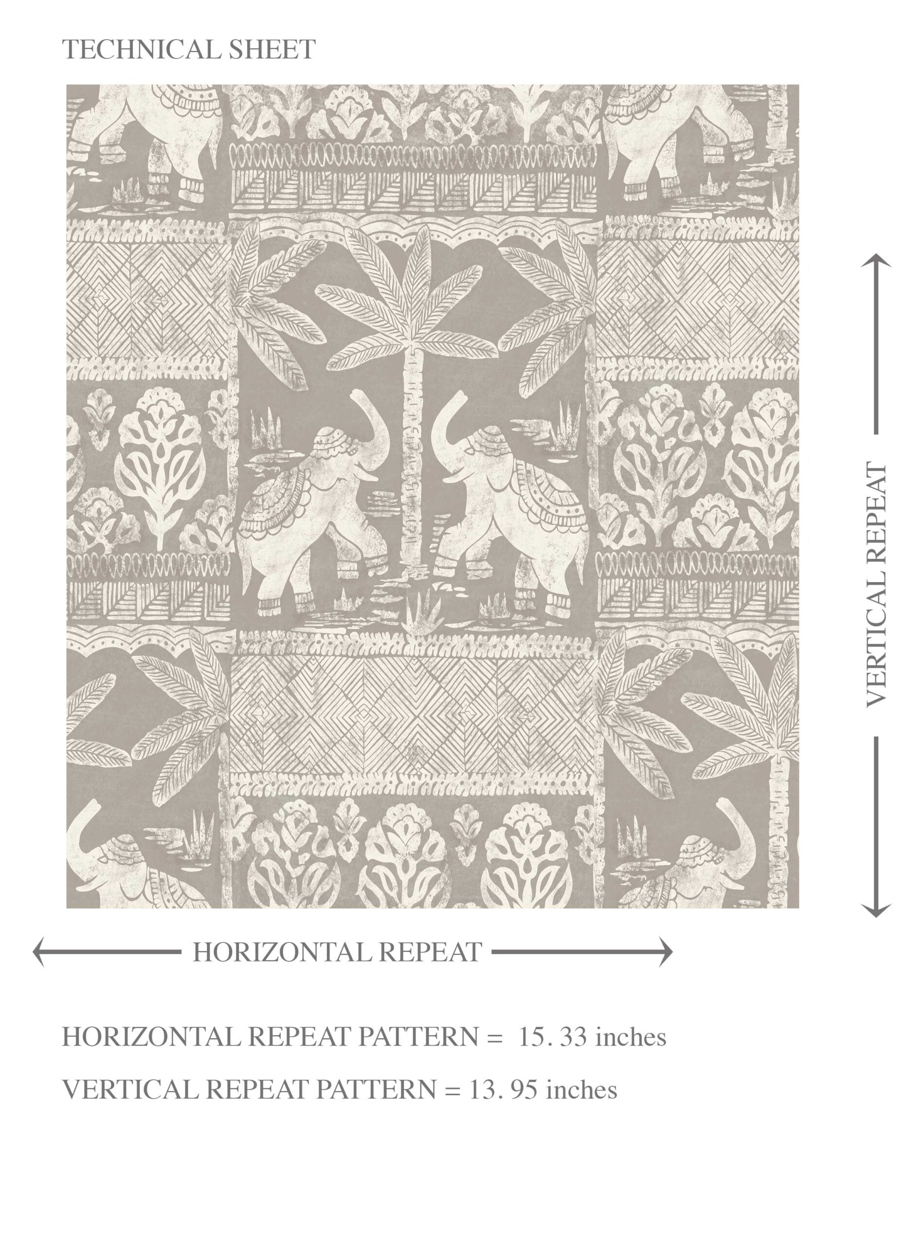 Ethnic/ Heritage Elephants & Animals Print Kids Room Wallpaper (Warm Gray/ Greige/ White)