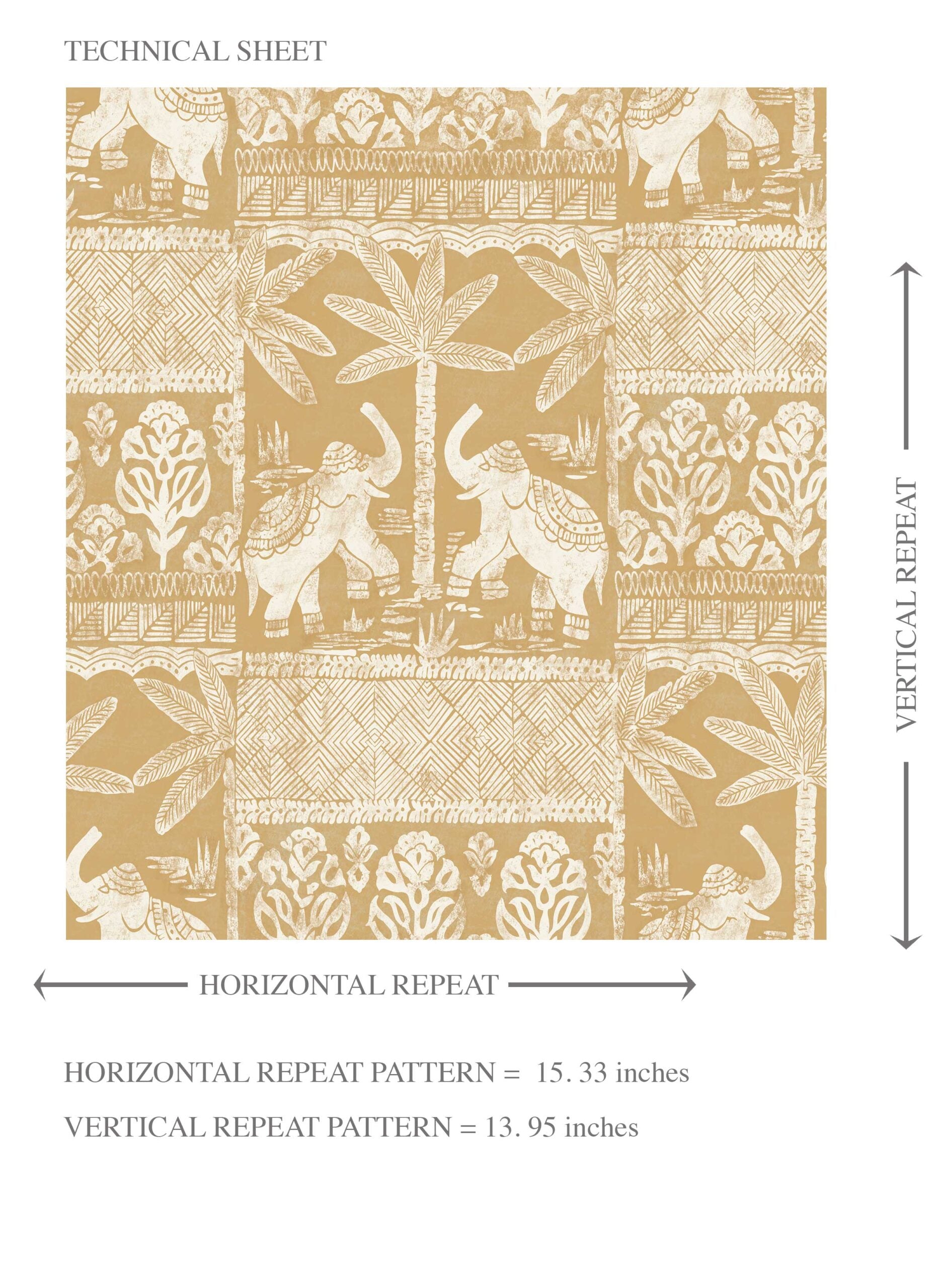 Ethnic/ Heritage Elephants & Animals Print Kids Room Wallpaper (Yellow/ White)