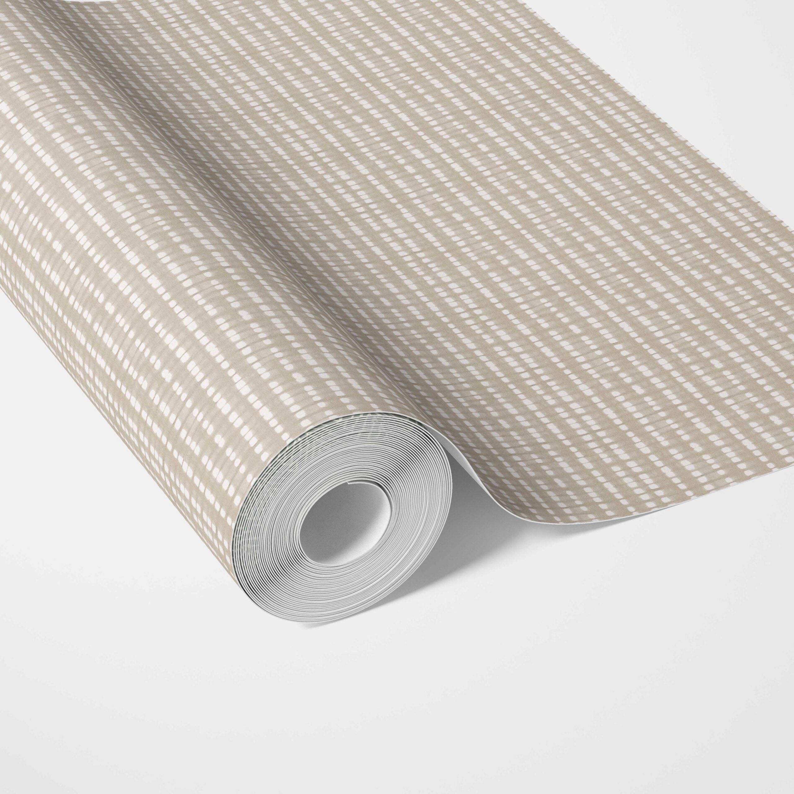 Textured Shibori Effect Striped Traditional Wallpaper Sample (Beige/ Greige/ White)