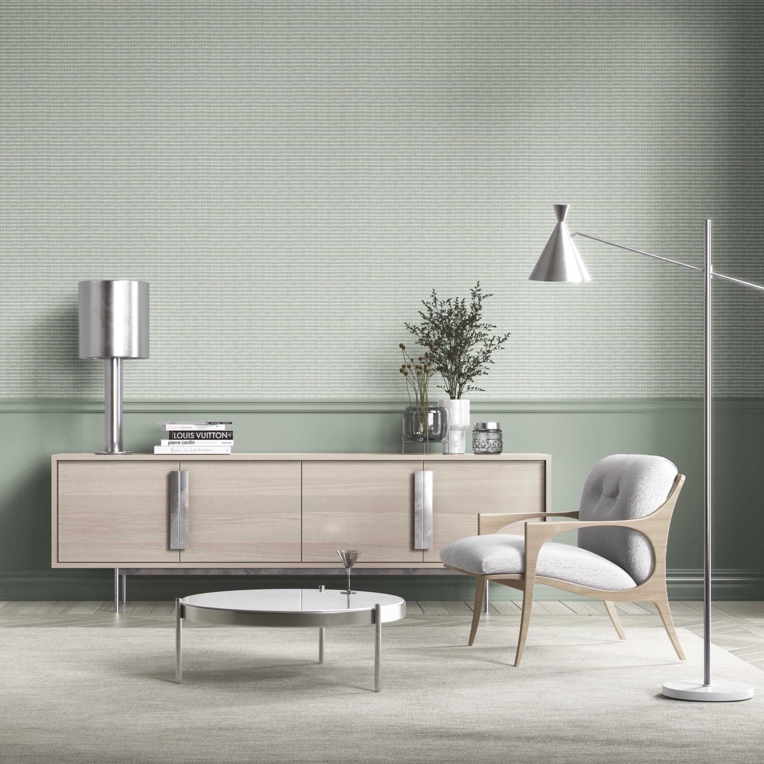 Textured Shibori Effect Striped Bathroom Wallpaper Sample (Green/ White)
