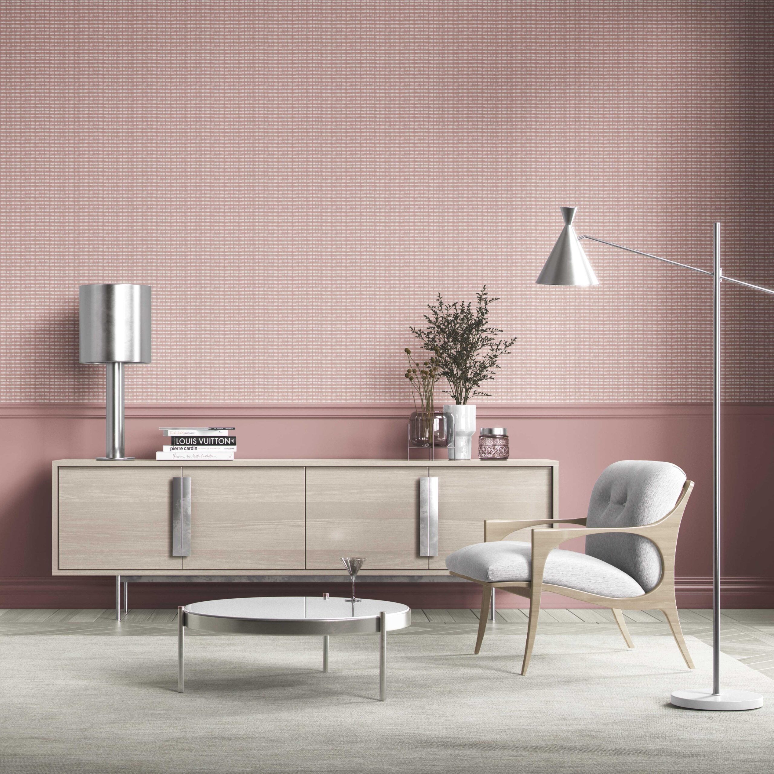 Textured Shibori Effect Striped Bathroom Wallpaper Sample (Pink/ White)