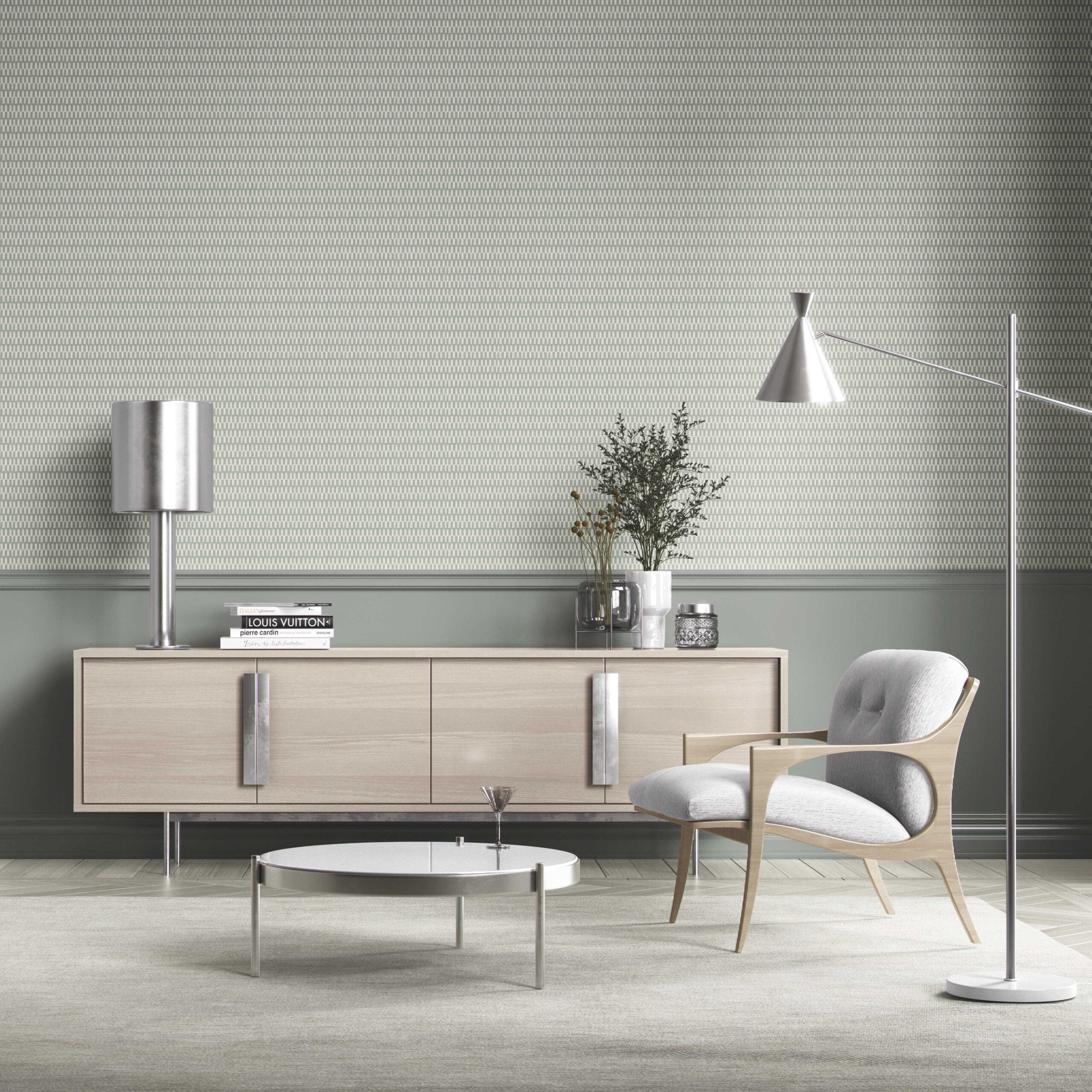 Modern Neutral-Toned/ Micro-Patterned Bathroom Wallpaper Sample (Sage Gray)