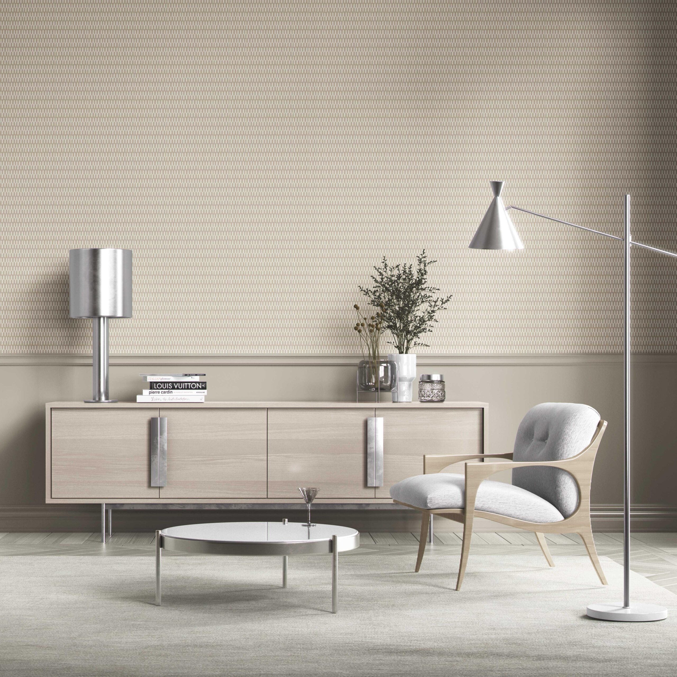 Modern Neutral-Toned/ Micro-Patterned Bathroom Wallpaper (Beige/ White)