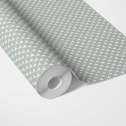 Small-Scale Geometric Print Traditional Wallpaper (Duck Egg Blue/ White)