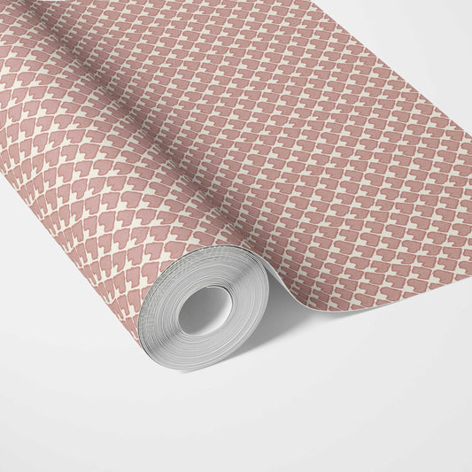 Small-Scale Geometric Print Traditional Wallpaper (Blush Pink/ White)