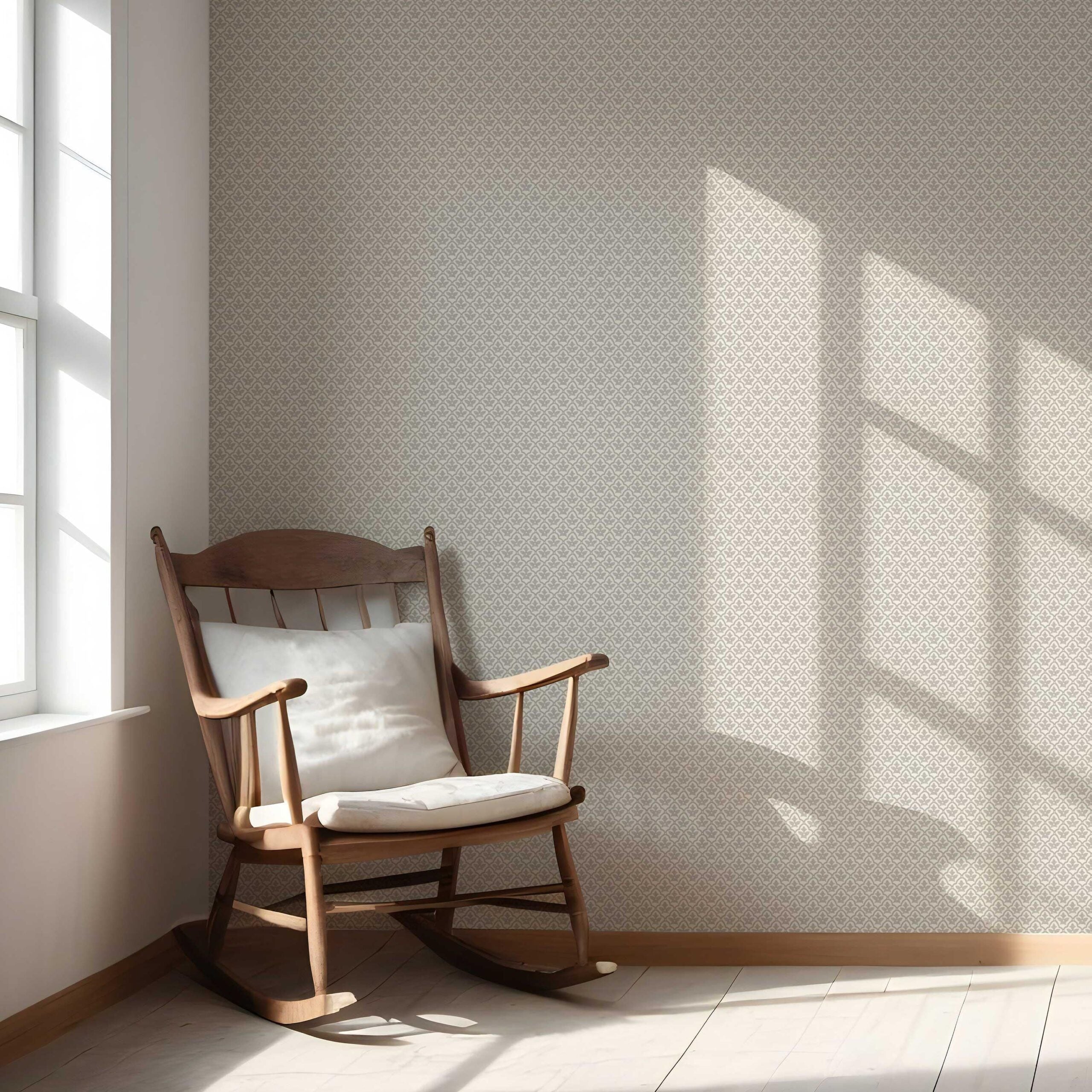 Neutral-Toned Small Floral Lattice Nursery Wallpaper Sample (Warm Gray/ Greige)