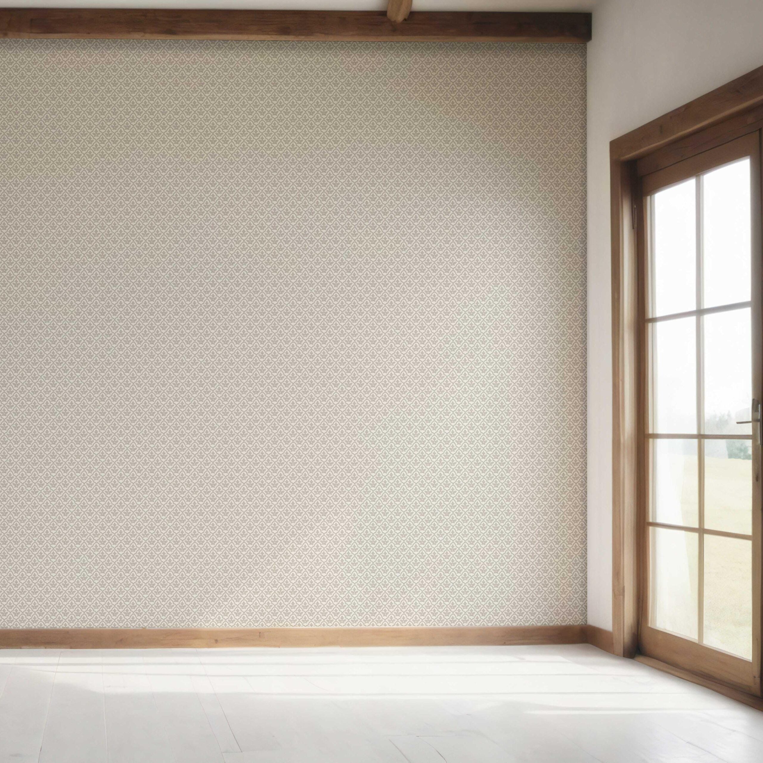 Neutral-Toned Small Floral Lattice Bedroom Wallpaper Sample (Warm Gray/ Greige)