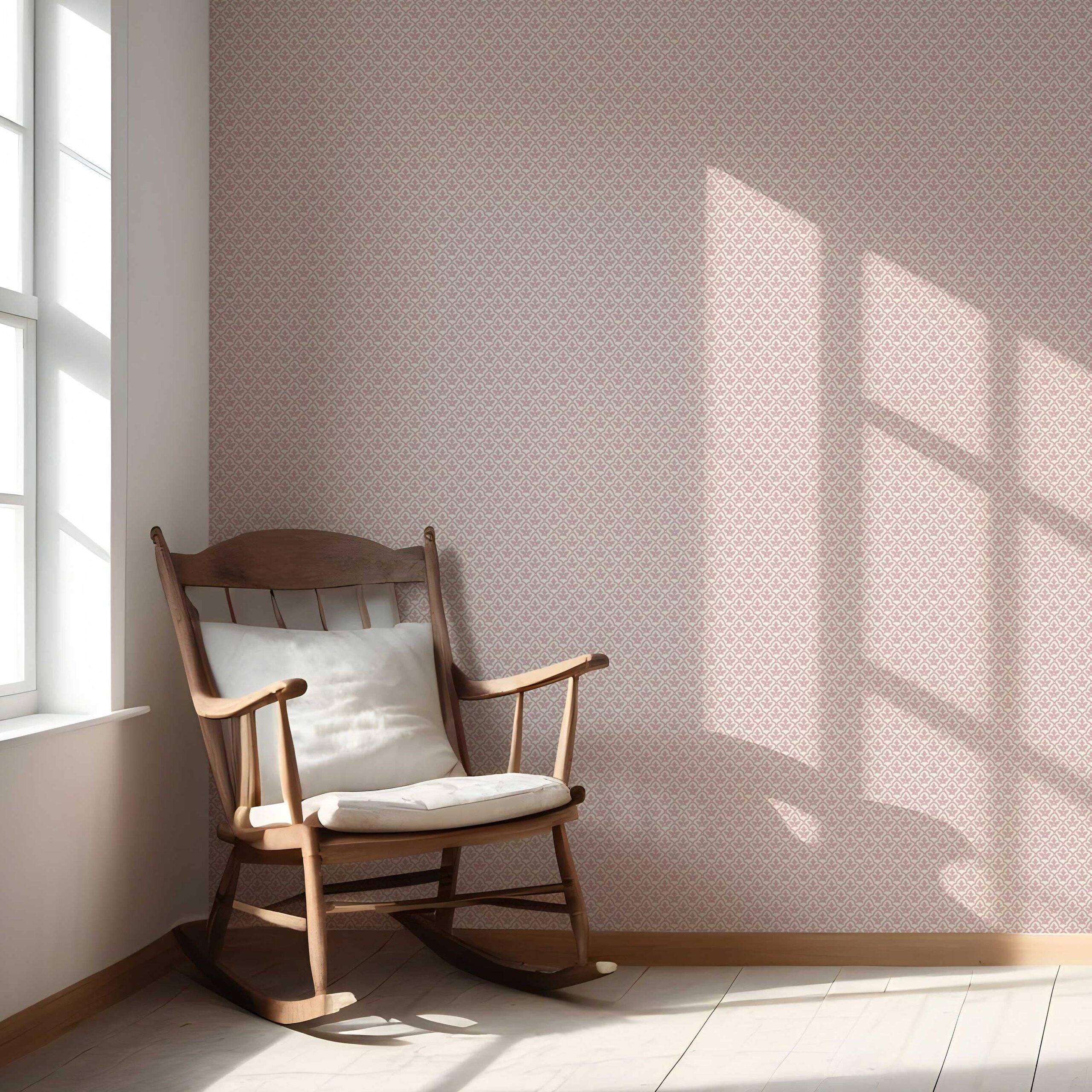 Small-Scale Floral Lattice Nursery Wallpaper (Soft Pink/ White)
