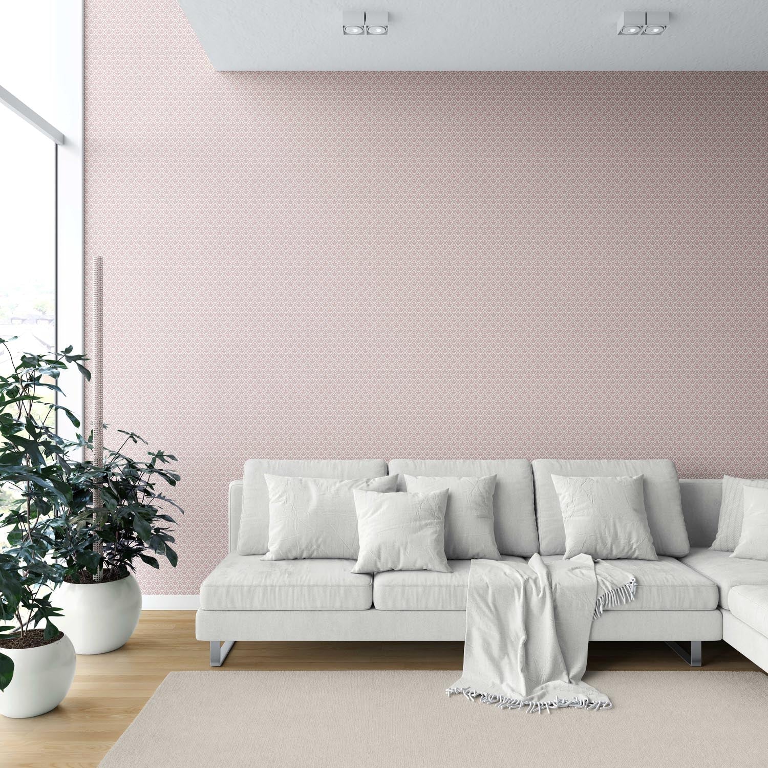 Small-Scale Floral Lattice Shower Toilet Wallpaper (Soft Pink/ White)