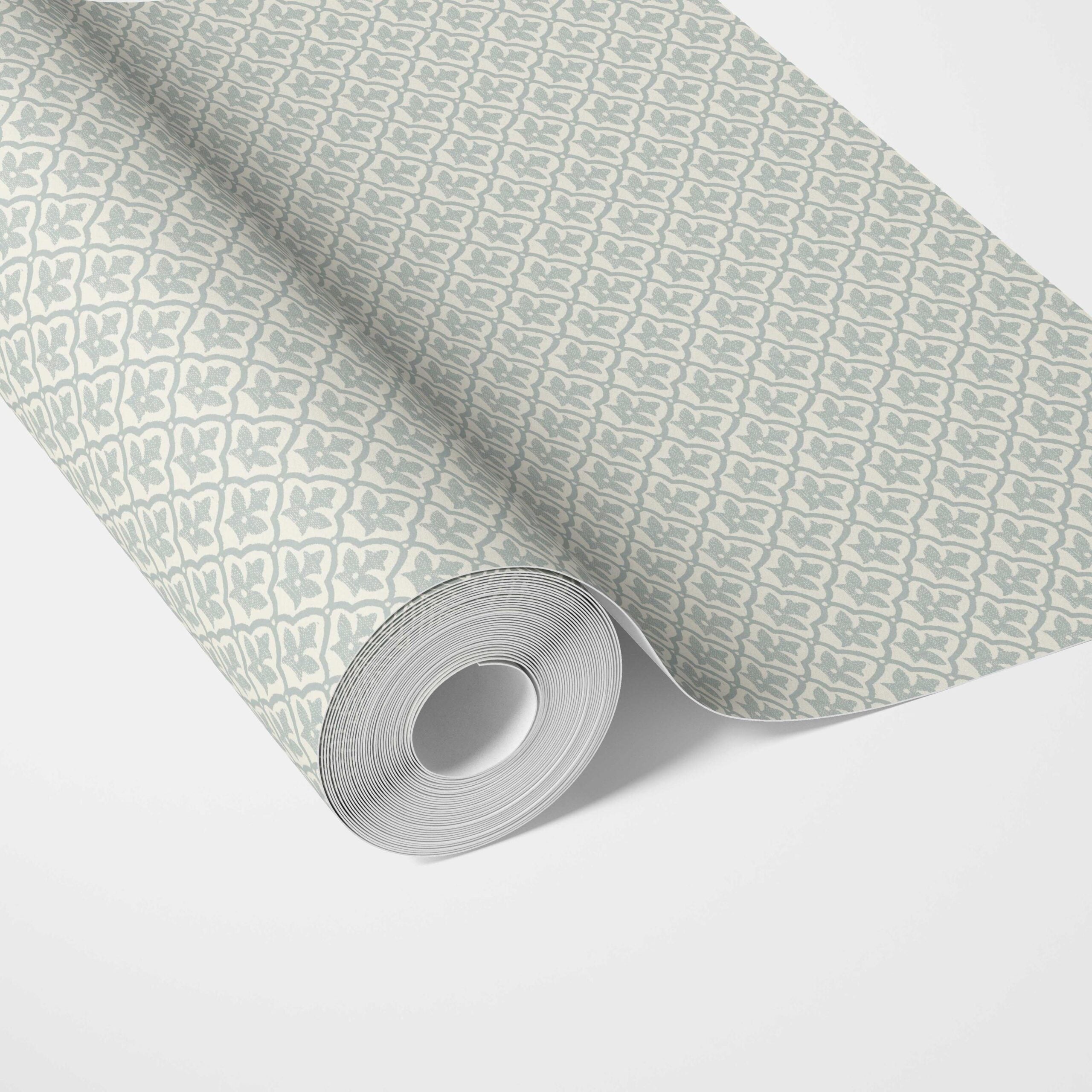 Small-Scale Floral Lattice Traditional Wallpaper (Duck Egg Blue/ White)