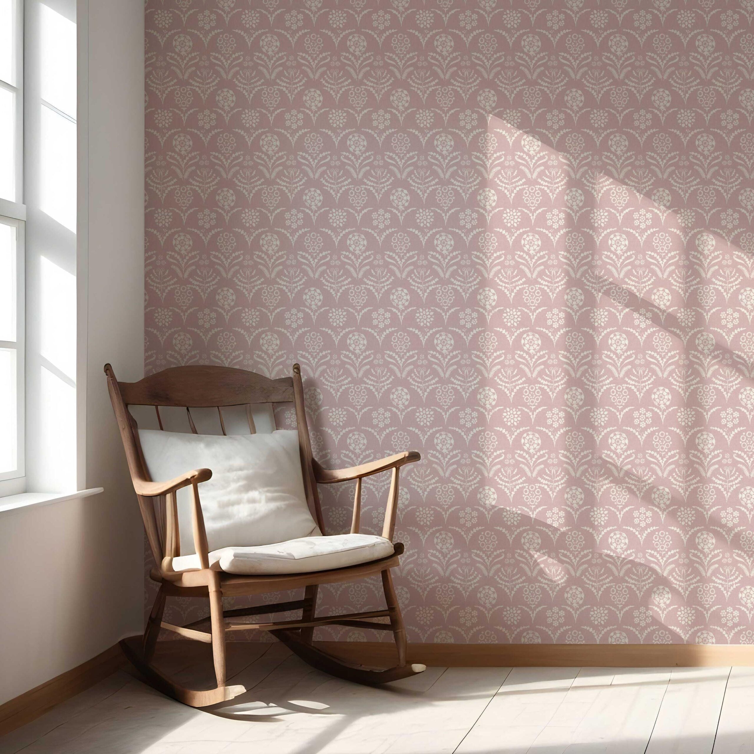 Modern Floral Botanical Kitchen Wallpaper (Pink/ White)