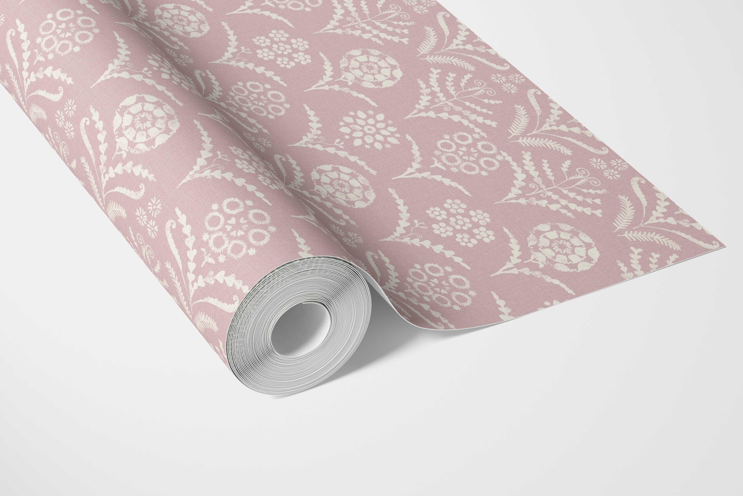 Modern Floral Botanical Bathroom Wallpaper Sample (Pink/ White)