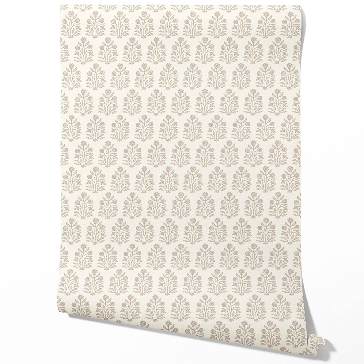 Vintage-Inspired Floral Block Print Traditional Wallpaper (Cream/ Beige/ Greige)
