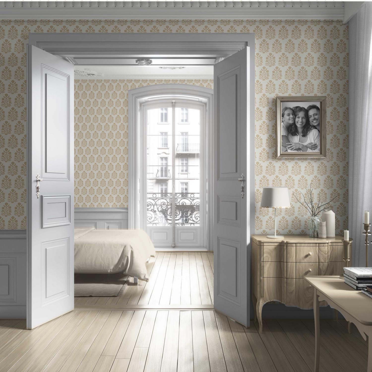 Neutral-Toned Botanical Floral Block Print Living Room Wallpaper (Yellow/ Cream)