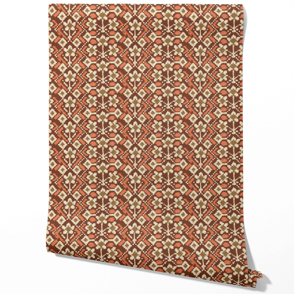 Modern Botanical Floral Traditional Wallpaper (Brown/ Orange/ Beige)