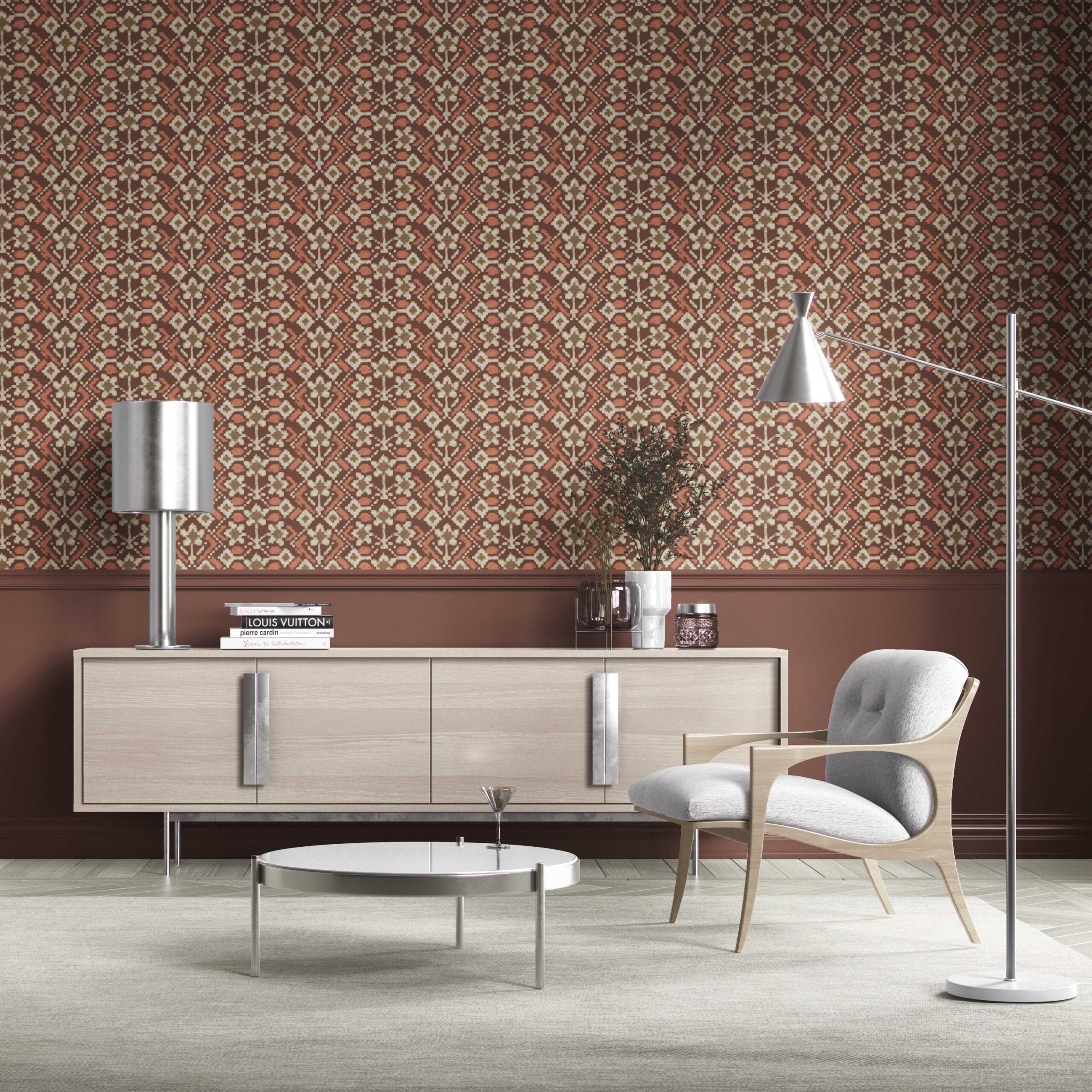 Modern Botanical Floral Kitchen Wallpaper (Brown/ Orange/ Beige)