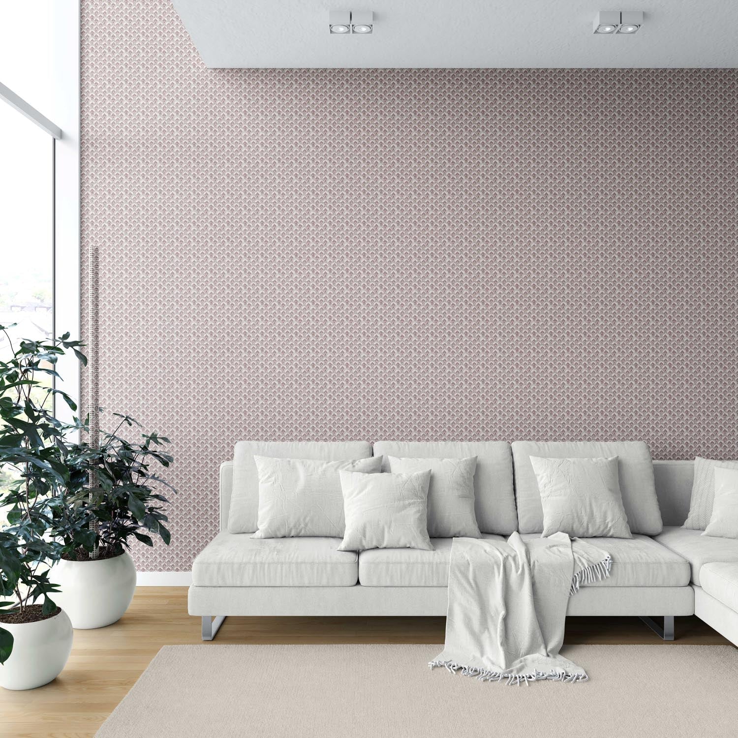 Small-Scale Floral Lattice Shower Toilet Wallpaper Sample (Pink/ White)