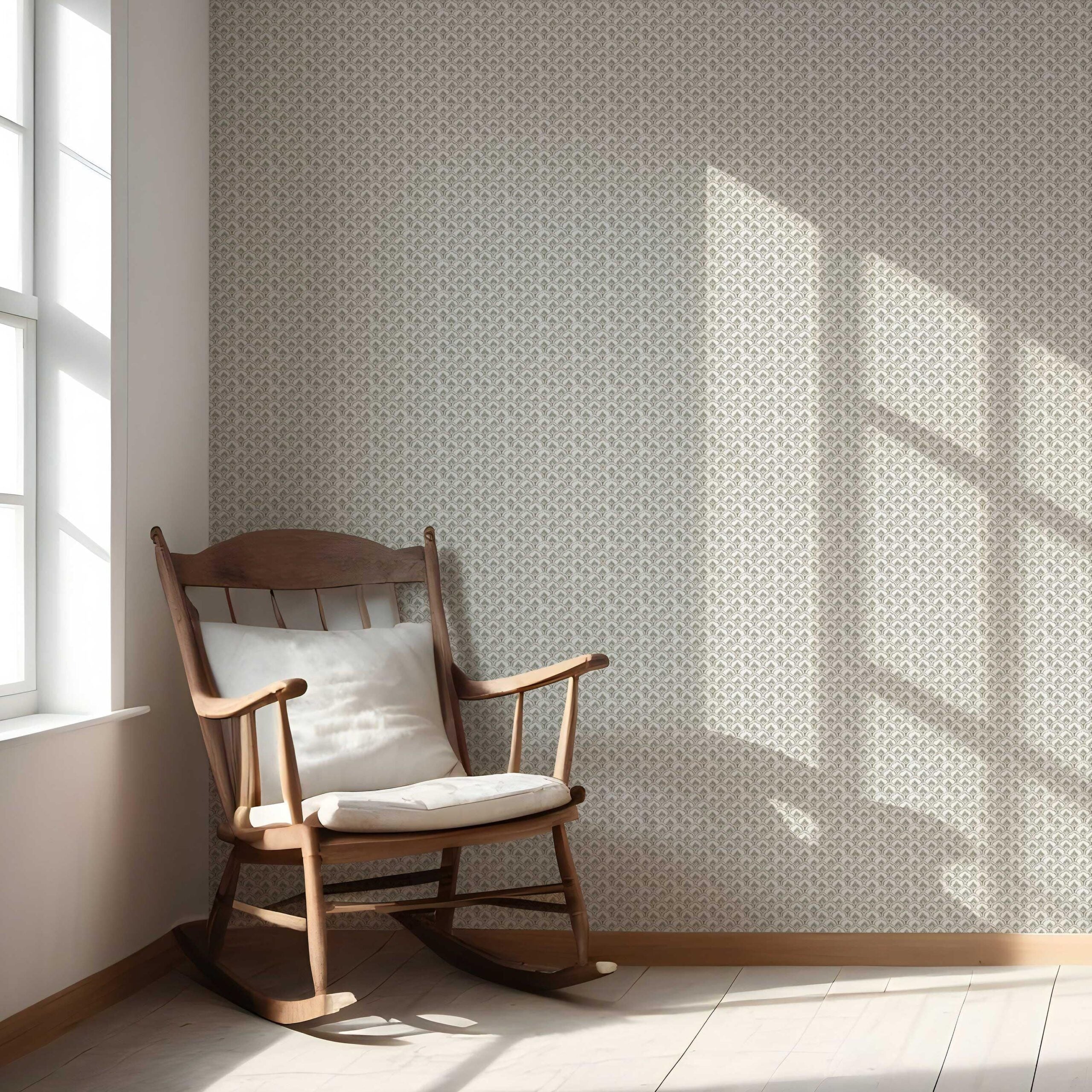 Small-Scale Floral Lattice Nursery Wallpaper (Gray/ White)