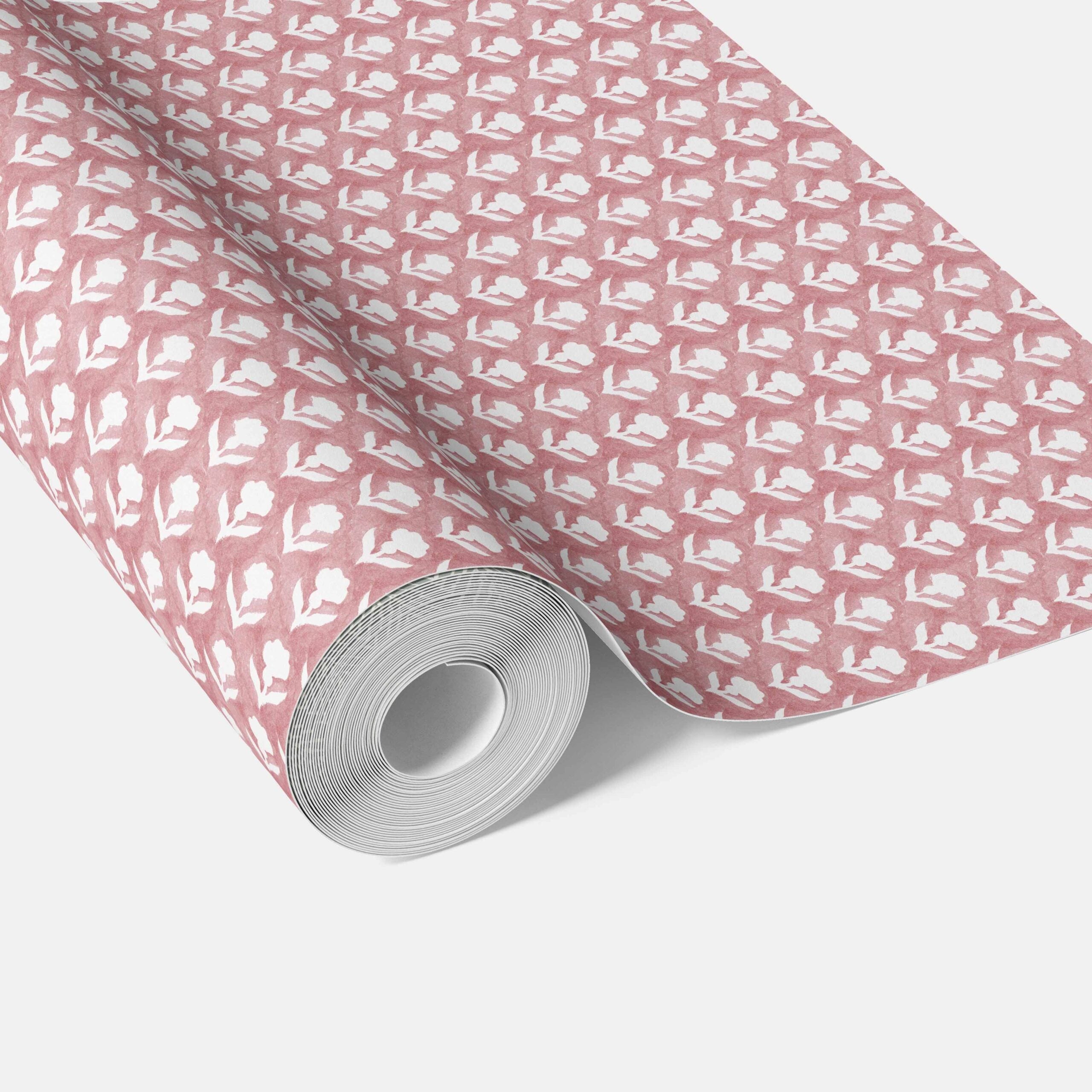 Small Floral Block Print Traditional Wallpaper (Pink/ White)