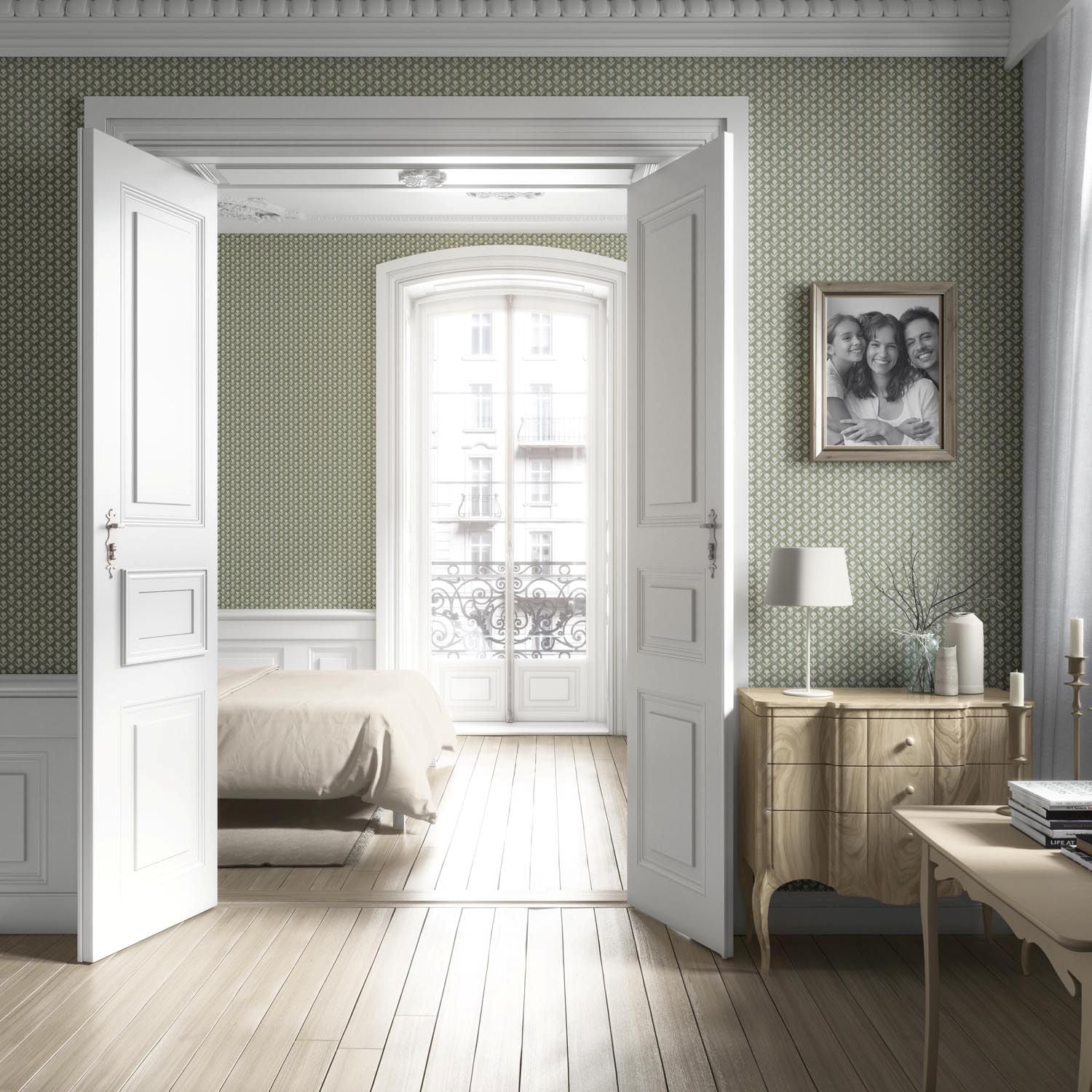 Small Floral Block Print Living Room Wallpaper Sample (Green/ White)