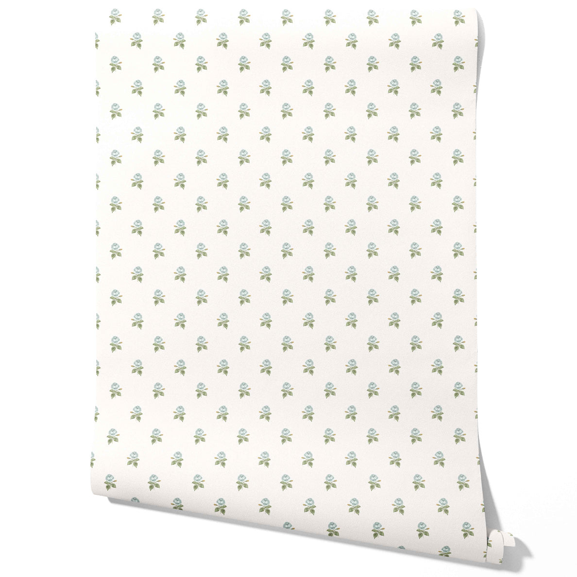 Vintage-Inspired Floral Block Print Traditional Wallpaper (Blue/ Green/ White)