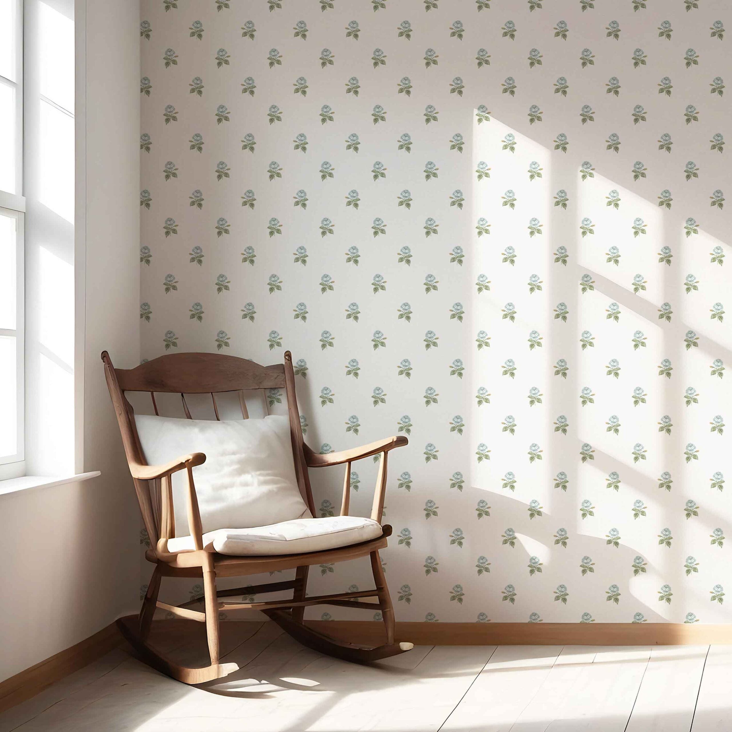 Vintage-Inspired Floral Block Print Nursery Wallpaper Sample (Blue/ Green/ White)