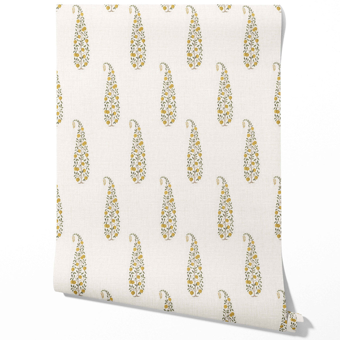 Ethnic/ Vintage-Inspired Floral Paisley Traditional Wallpaper (Yellow/ Green/ Off-White)