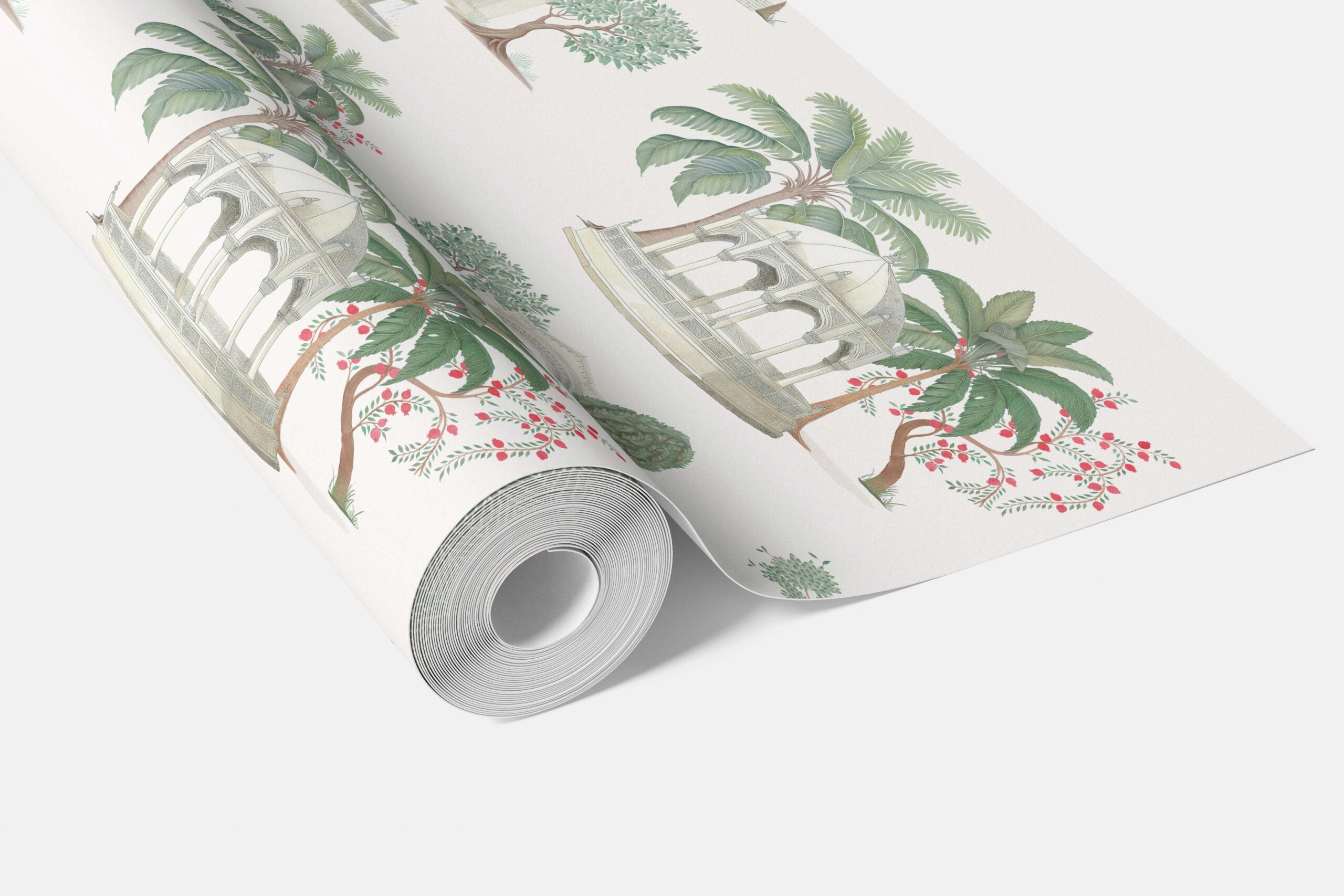Floral Botanical Patterned Bathroom Wallpaper (Pink/ Red/ Green/ White)