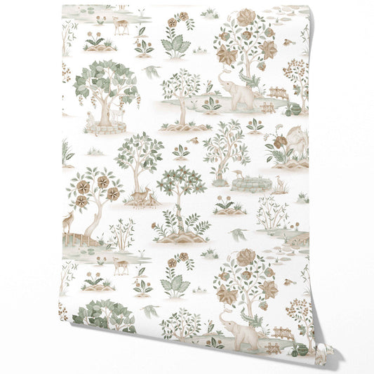 Modern Floral Botanical/ Nature Print Traditional Wallpaper (White/ Beige/ Green/ Brown/ Gray)
