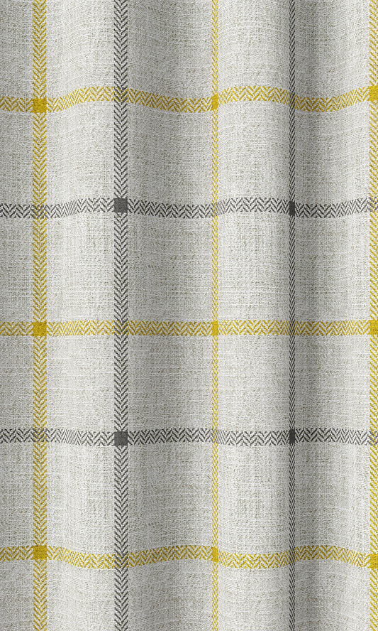 Check Print Drapes (Linen White/ Yellow)