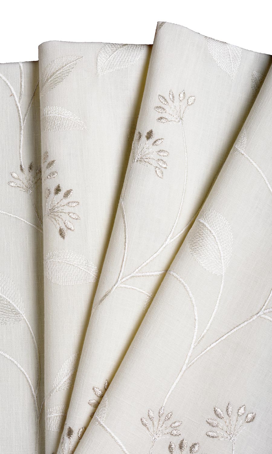 Floral Embroidery Fabric Sample for Curtains & Drapes (White/ Cream)
