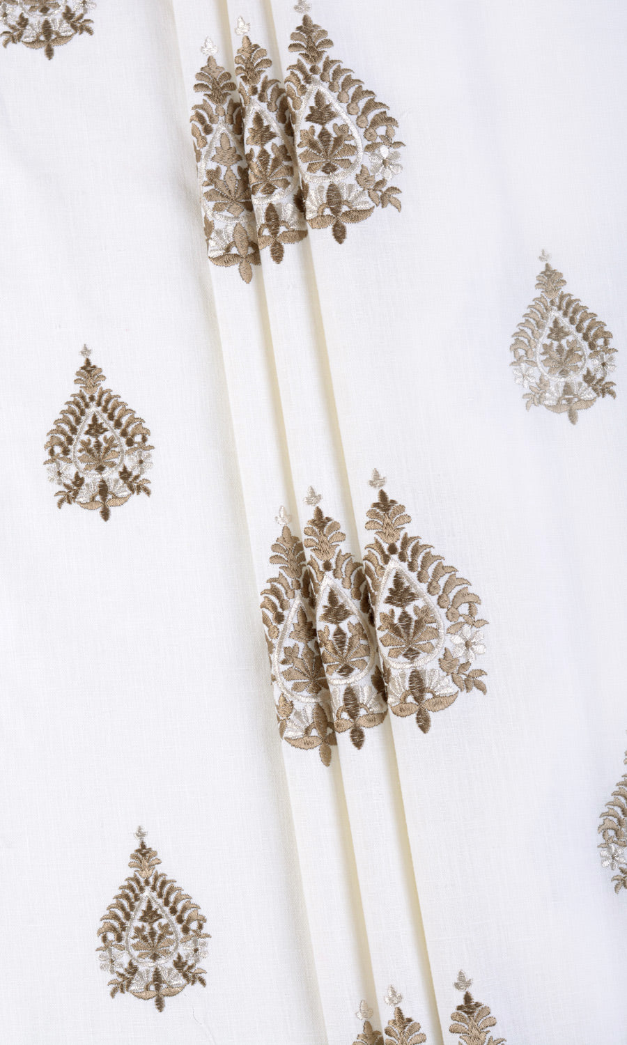 Damask Embroidery Home Textile Fabric Material Sample (Off White/ Coffee Brown)
