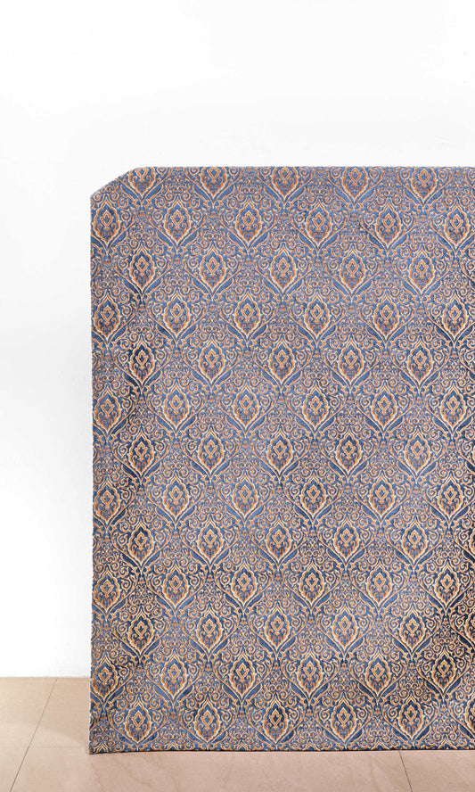 Damask Velvet Drapes (Beige/ Blue)