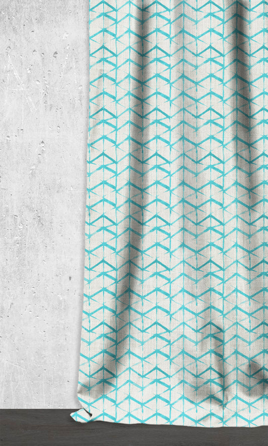 Bow-Arrow Print Drapes (White/ Blue)