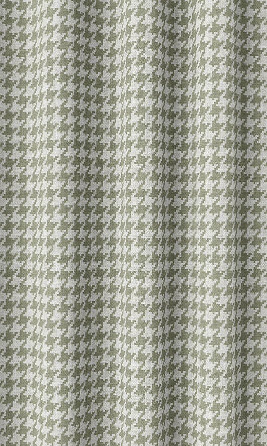 Houndstooth Patterned Drapery (Green/ White)