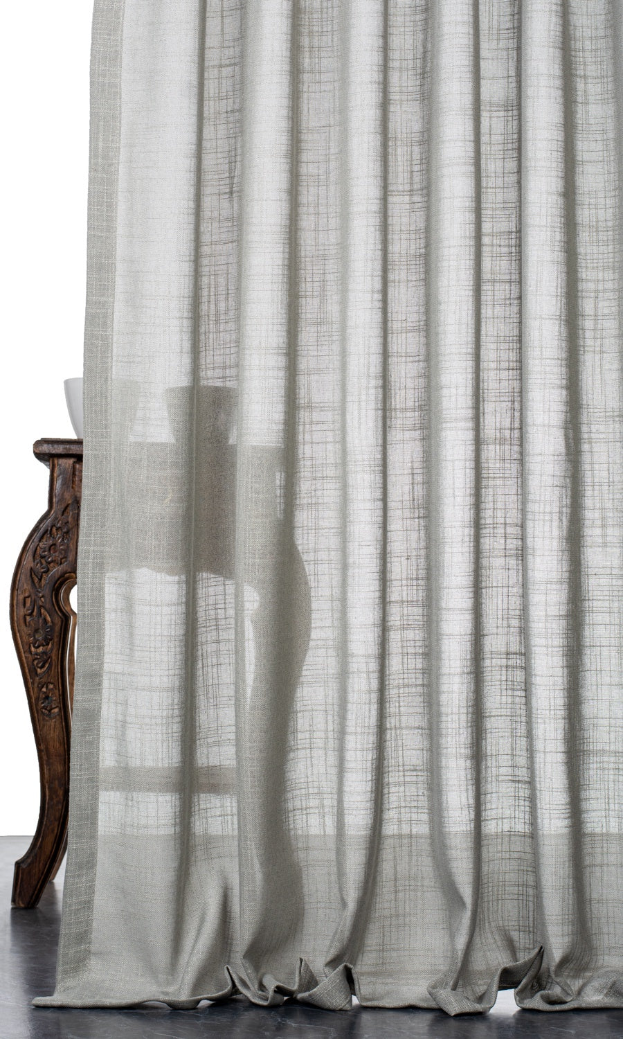 Textured Sheer Fabric By the Yard for Curtains & Drapes (Green-Grey)