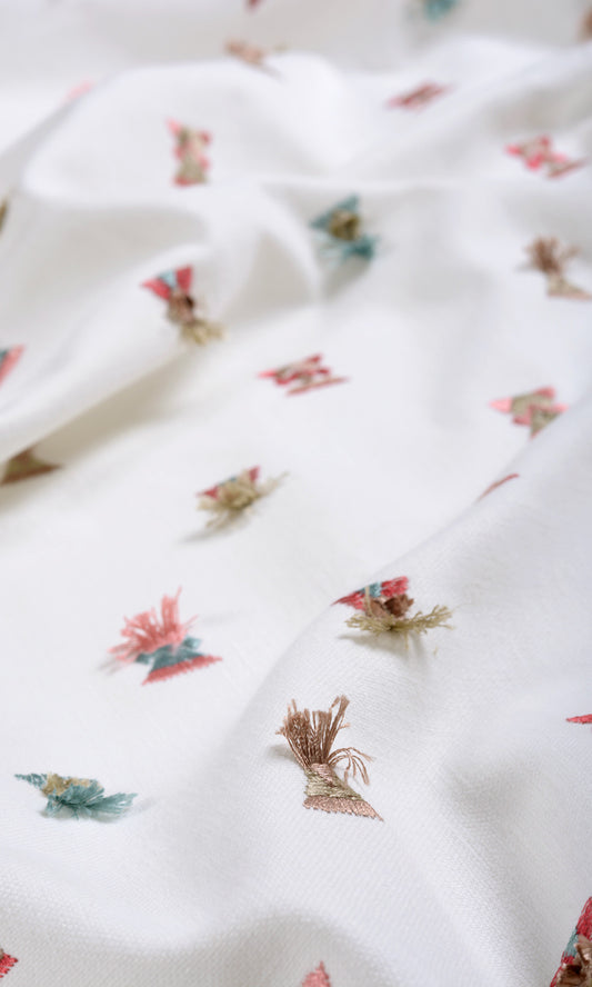 Embroidered Home Décor Fabric Sample (Red/ Pink/ Blue/ White)