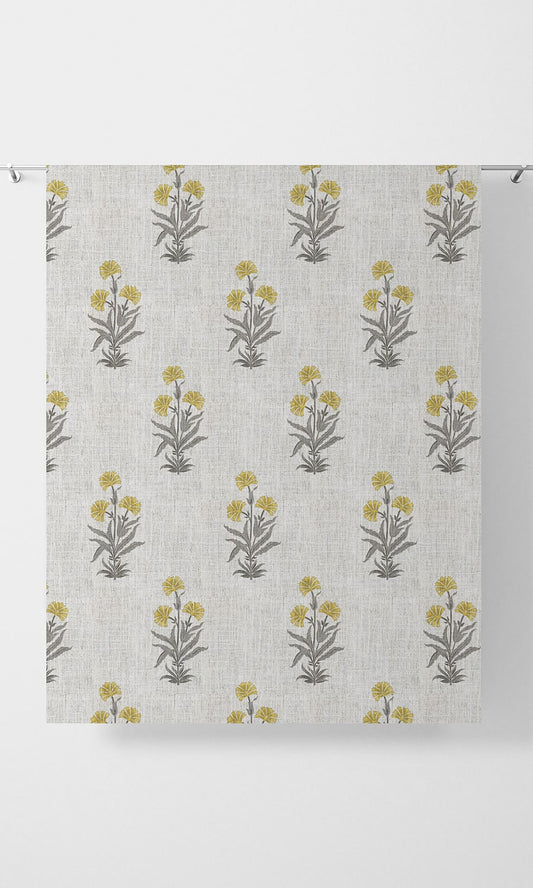 Modern Floral Drapes (White/ Yellow/ Grey)