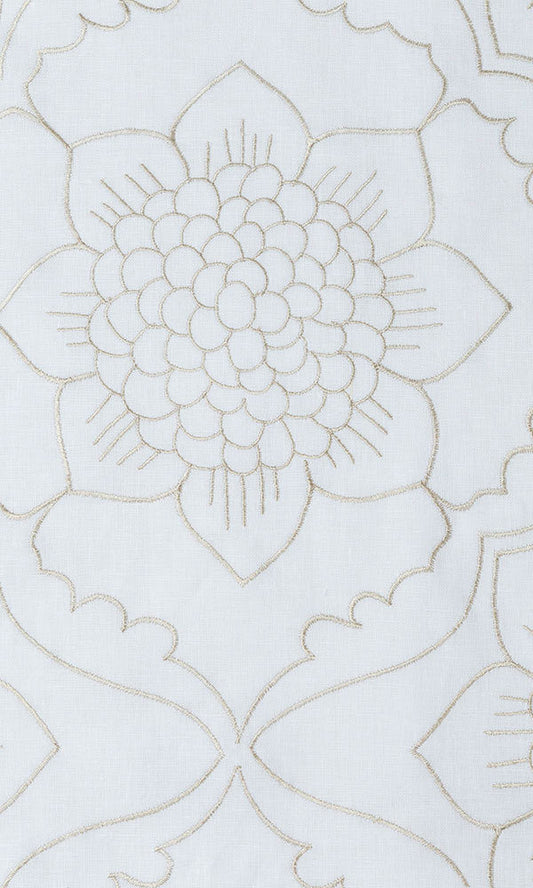 Floral Embroidered Linen Drapes (White/ Ivory)
