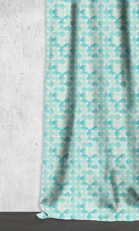 Polka Dots Home Décor Fabric By the Metre (White/ Turquoise)