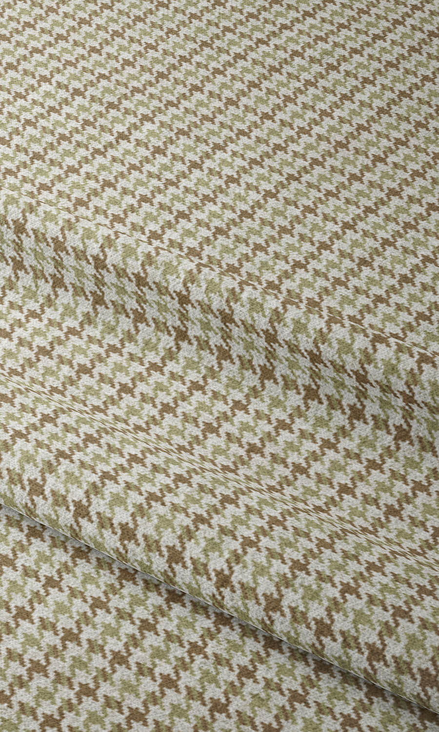 Houndstooth Patterned Home Textile Fabric Material By the Metre (Brown & Green)