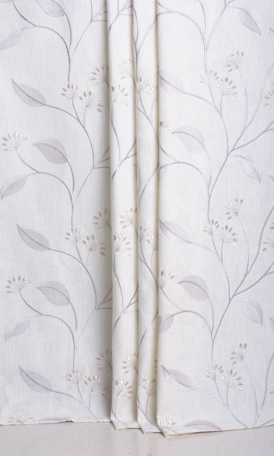 Floral Embroidery Home Décor Fabric Sample (White/ Cream)