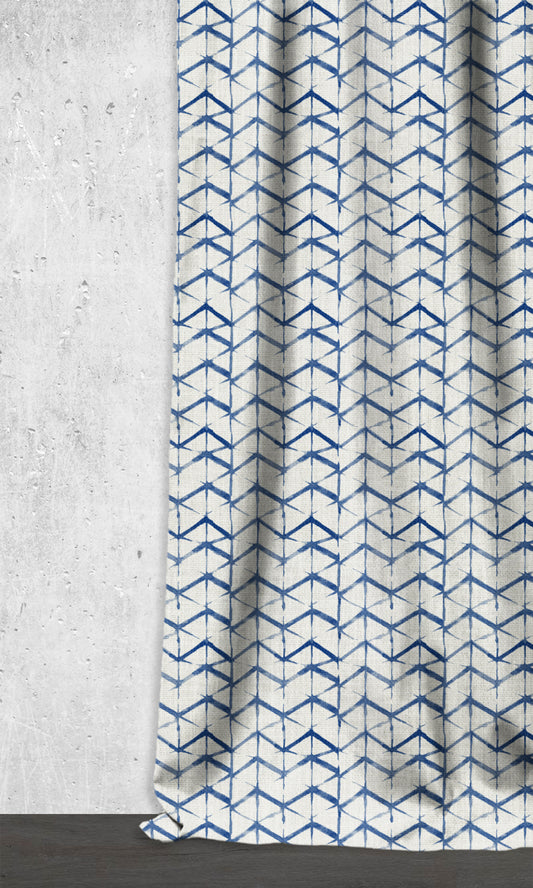 Geo Print Home Décor Fabric Sample (Eggshell White/ Blue)