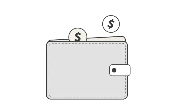 Illustration of a wallet with coins