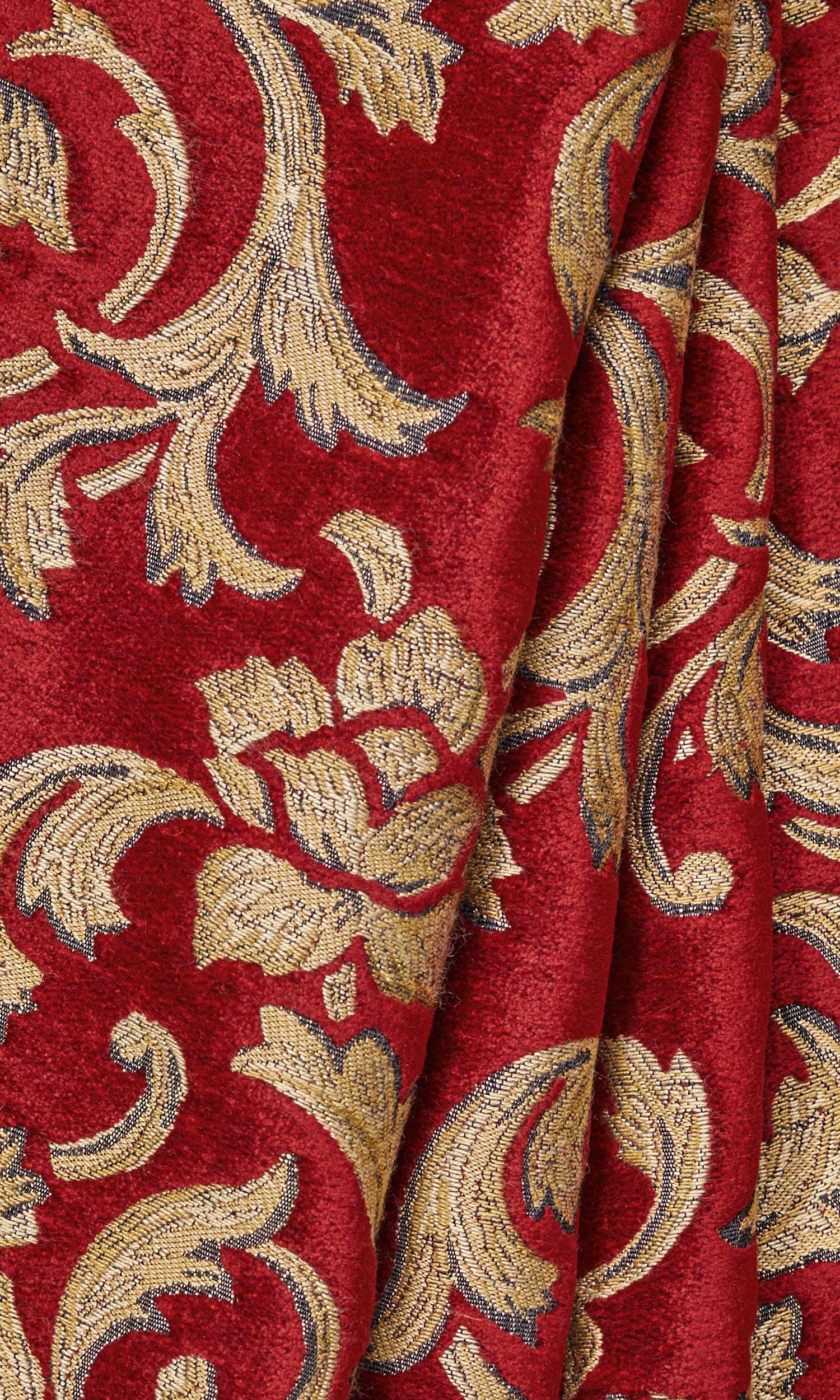 Floral Velvet Window Treatments Fabric Sample (Beige/ Red)