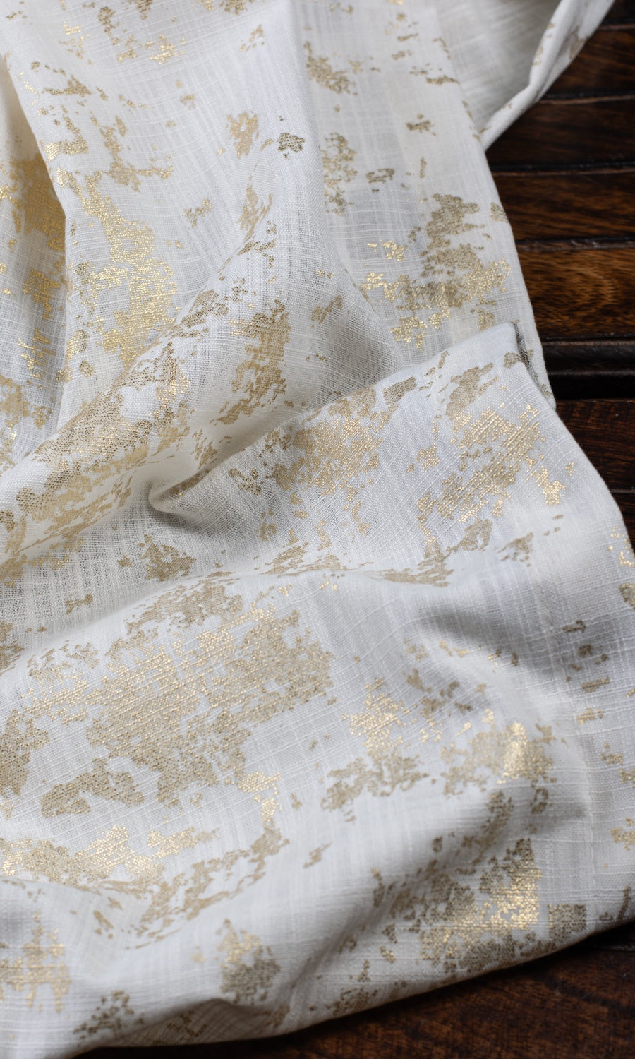 Metallic Abstract Print Fabric Sample for Curtains & Drapes (Cream/ Golden)