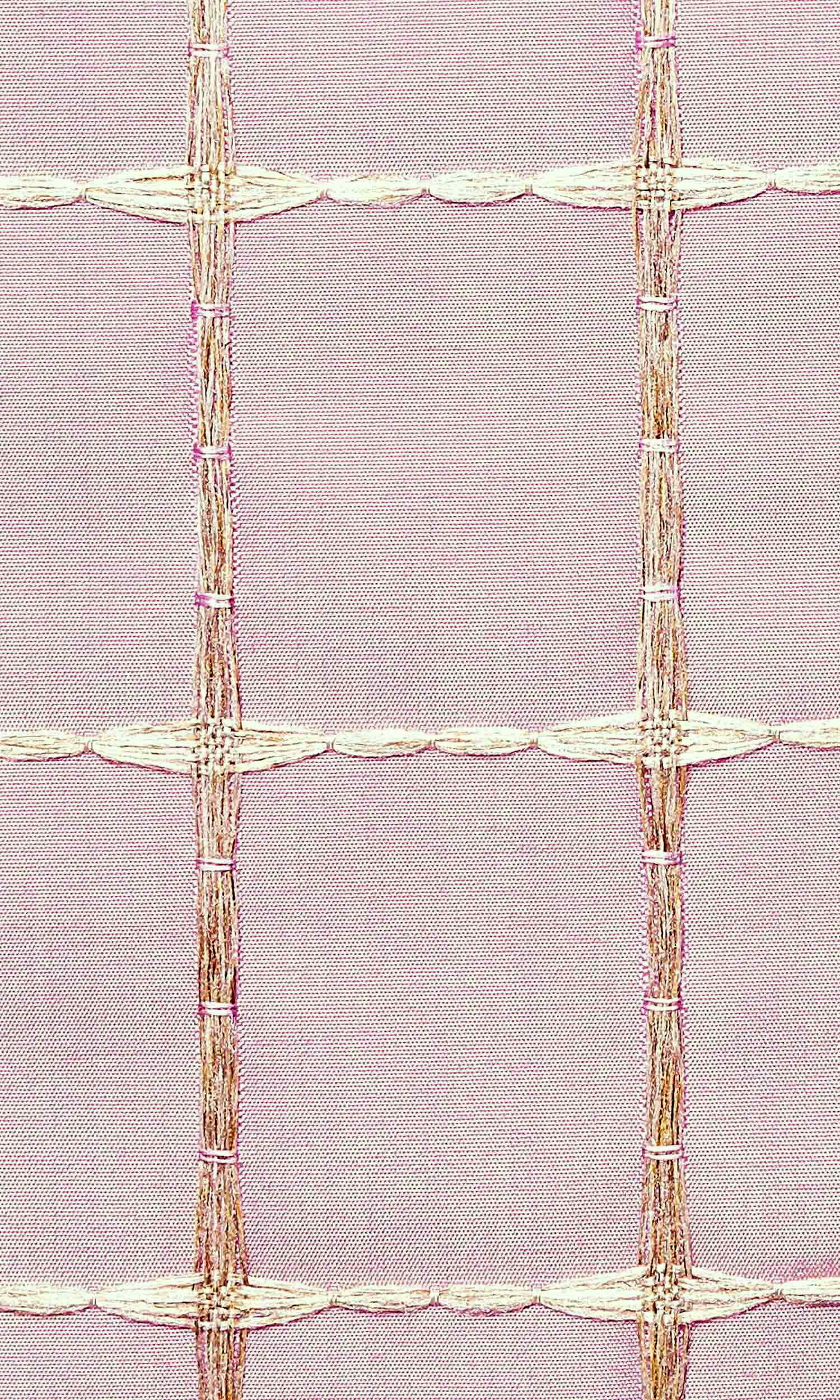 Embroidered Check Home Textile Fabric Material Sample (Pink and Gold)