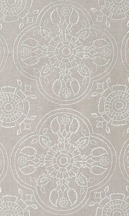 Floral Embroidered Linen Curtains (Brown)