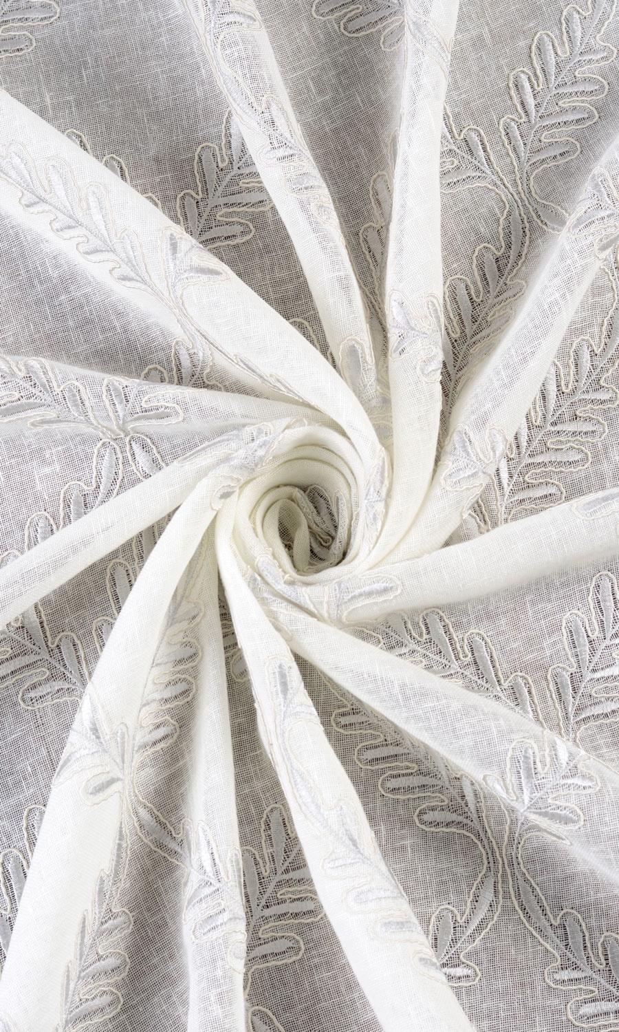 Sheer Floral Embroidered Free Fabric Material Sample (White/ Cream)